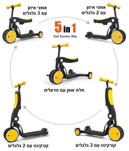 תלת אופן וקורקינט 5ב-1 ורוד מיניגו MINIGO 