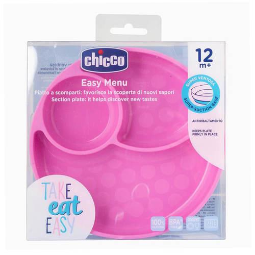 צלחת סיליקון מחולקת נצמדת צבע ורוד CHICCO  צ'יקו