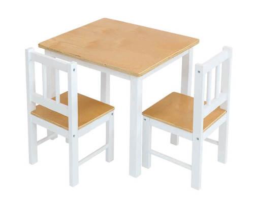 שולחן עץ טבעי ולבן + 2 כסאות VIGA ויגה