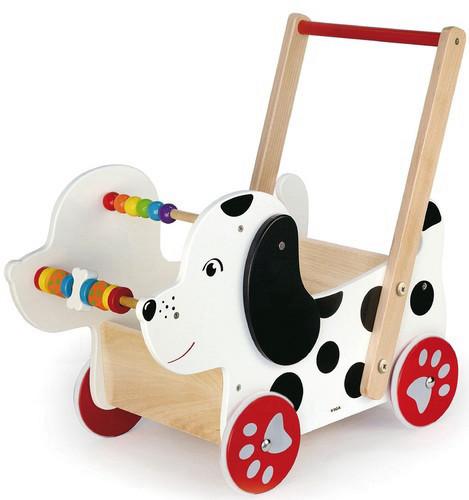 הליכון כלב מעץ מלא עם מקום לאכסון צעצועים וגלגלים עם פסי גומי  ויגה