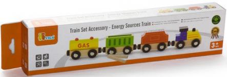 סט רכבות מעץ מלא - רכבת משא להעברת חומרי גלם לצור אנרגיה עם קרונות מגנטיים  ויגה