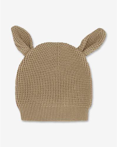 כובע עם אוזני ארנב בסריגת וופל אוקר חרדל 2023 MINENE מיננה