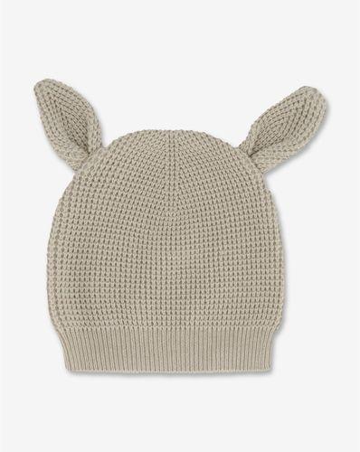 כובע עם אוזני ארנב בסריגת וופל בז' 2023 MINENE מיננה