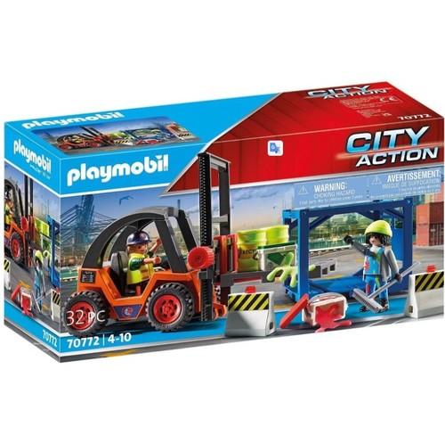 נמל מטענים: מלגזה ומשטח עם מטען PLAYMOBIL דגם 70772 פליימוביל 