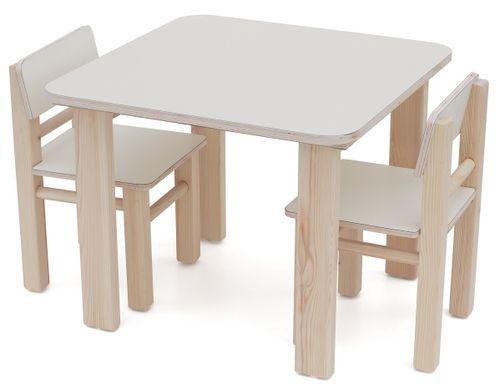 סט שולחן ו 2 כסאות מעץ מלא לילדים - שמנת סופר עץ