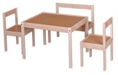 סט שולחן 2 כסאות וספסל מעץ מלא לילדים עץ טבעי