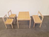 סט שולחן 2 כסאות וספסל מעץ מלא לילדים עץ טבעי