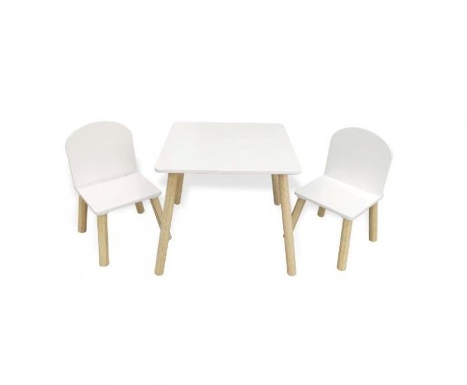 סט שולחן + 2 כיסאות עץ לבן