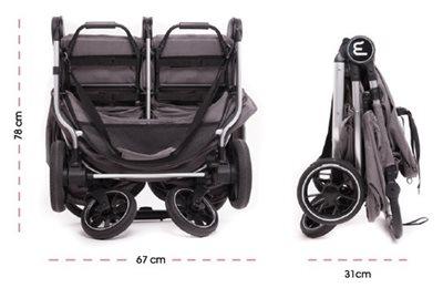 עגלת תאומים צרה בייבי מונסטרס Easy Twin 4, מדרך רגלים מכוונן (בד בסיס אפור) Baby Monsters