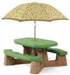 שולחן פיקניק מעוצב עם שמשייה בהדפס עלים לעד 6 ילדים לבית לגינה ולמרפסת STEP2