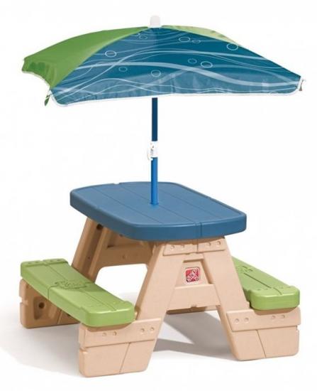 שולחן פיקניק מתקפל עם שימשיה לעד 4 ילדים לבית לגינה או למרפסת STEP2